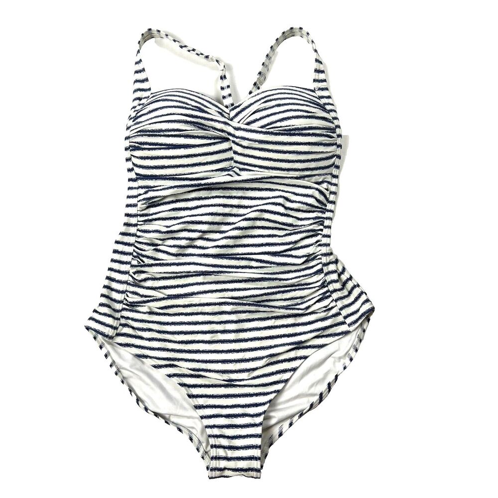 NIP TUCK One Piece Swimsuit Mutli Fit Cup Slimming Ruched Striped Women's US 8
